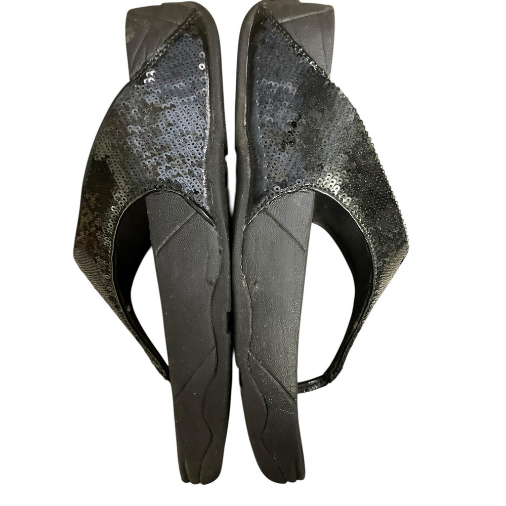 FitFlop Lulu Glitter Sandals Thong Flip Flop Wedge Slip On Black Womens Size 8 - Picture 5 of 10